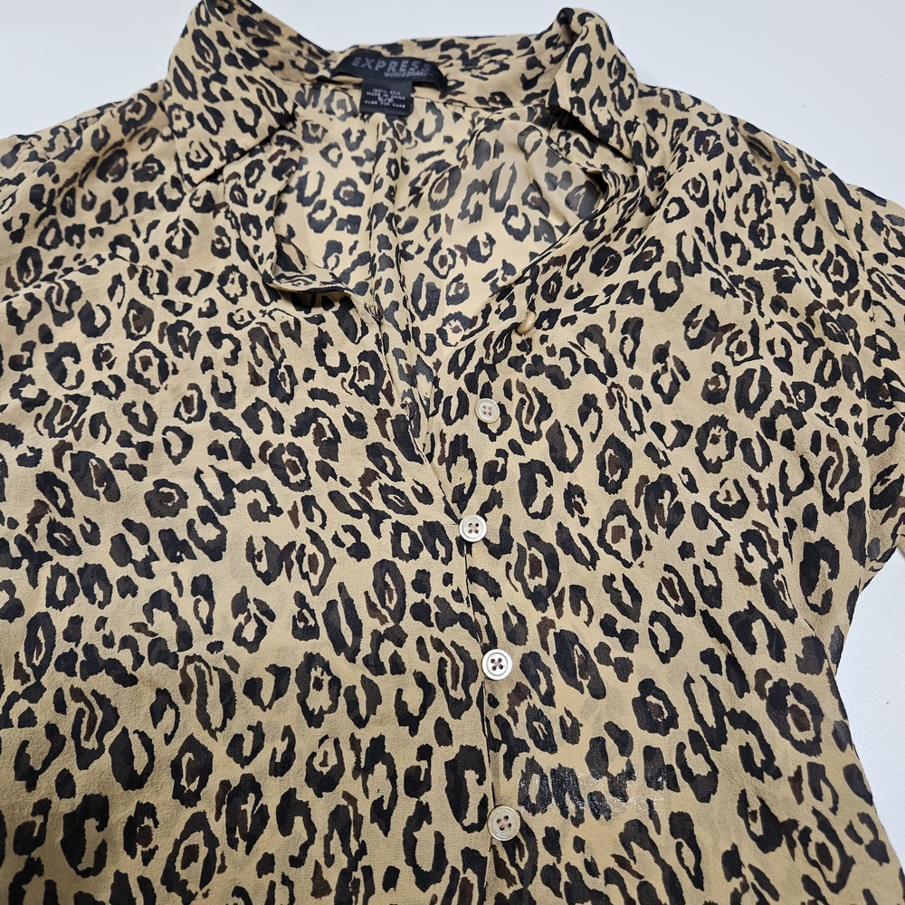 Express Silk Leopard Print Button Down Shirt - image 3